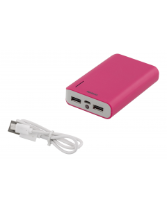 DELTACO Power bank, 6000mAh, 2xUSB Type a ho 5V 2A, lommelygte, pink