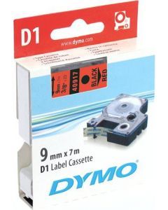 DYMO D1 etikettape standard 9 mm, sort på rød, 7 m rulle (40917)