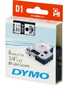 DYMO D1 etikettape standard 6mm, sort på transparent, 7m rulle (43610