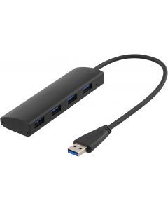 DELTACO USB 3.1 Gen 1 hub, 4x USB-A hun, aluminium, sort