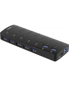 DELTACO USB 3.0 hub, 7xTyp A ho, netadapter, sort