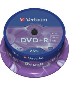 Verbatim DVD+R, 16x, 4,7 GB/120 min, 25-pack spindel, AZO