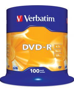 Verbatim DVD-R, 16x, 4,7 GB/120 min, 100-pak spindel, AZO