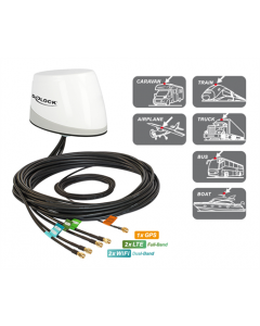 DeLOCK Multibands antenn, GNSS GPS, LNA GNSS, LTE-MIMO, WLAN MIMO, 5xRP-