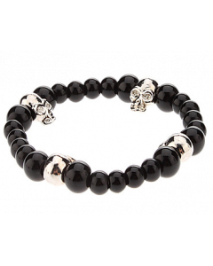 Black Skull, armband med svarta pärlor och döskalle