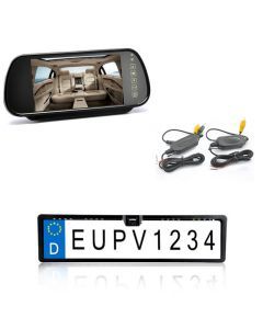 Trådlös Backkamera i form av registreringsplåt, med backspegelsdisplay